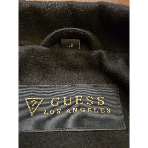 NWT Guess L Black Wool Gold Zip Coat Nordstrom long Chic Classic Asymmetrical - Picture 6 of 16